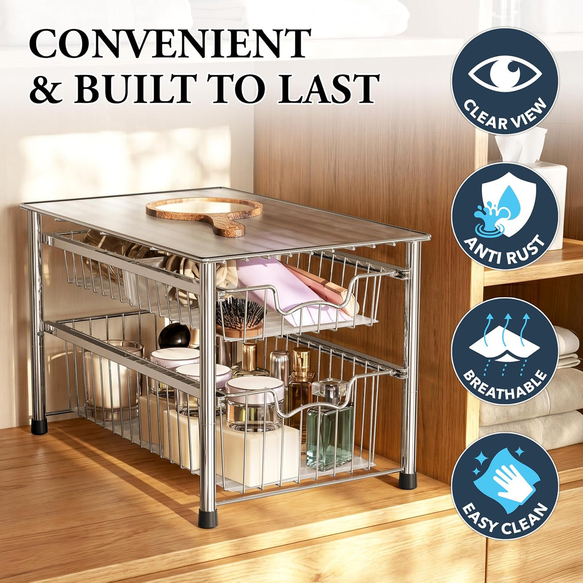 Simple Houseware Stackable Basket Drawer, Chrome