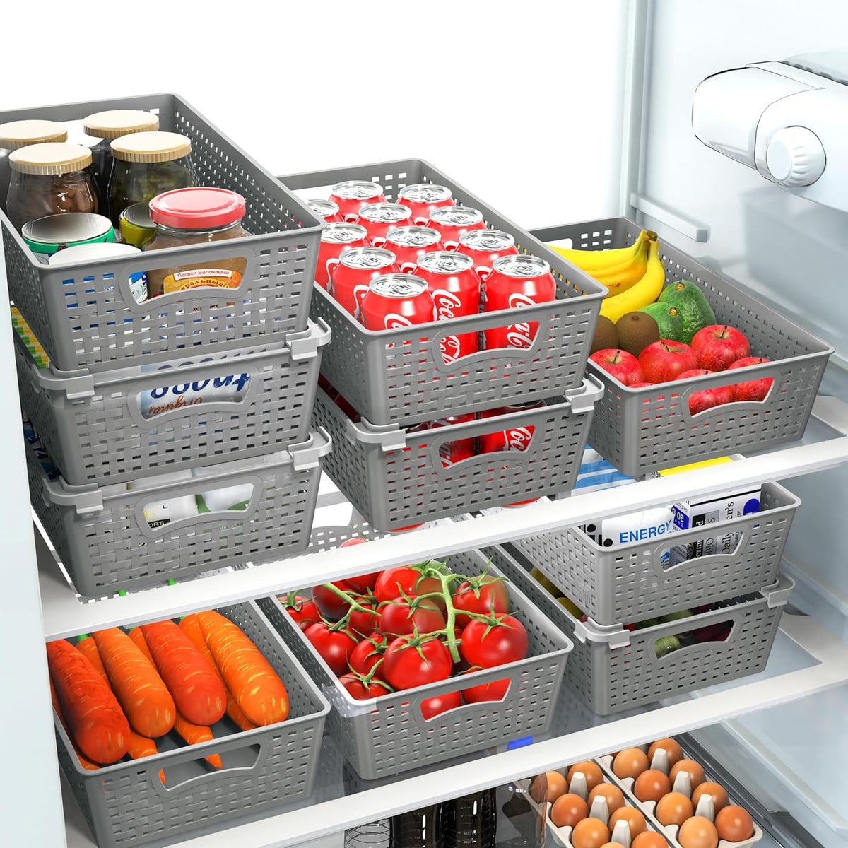 Simple Houseware Stackable Plastic Woven Basket Organizer, 6 Pack, White | 14.5" D x 8.5" W x 3.5" H