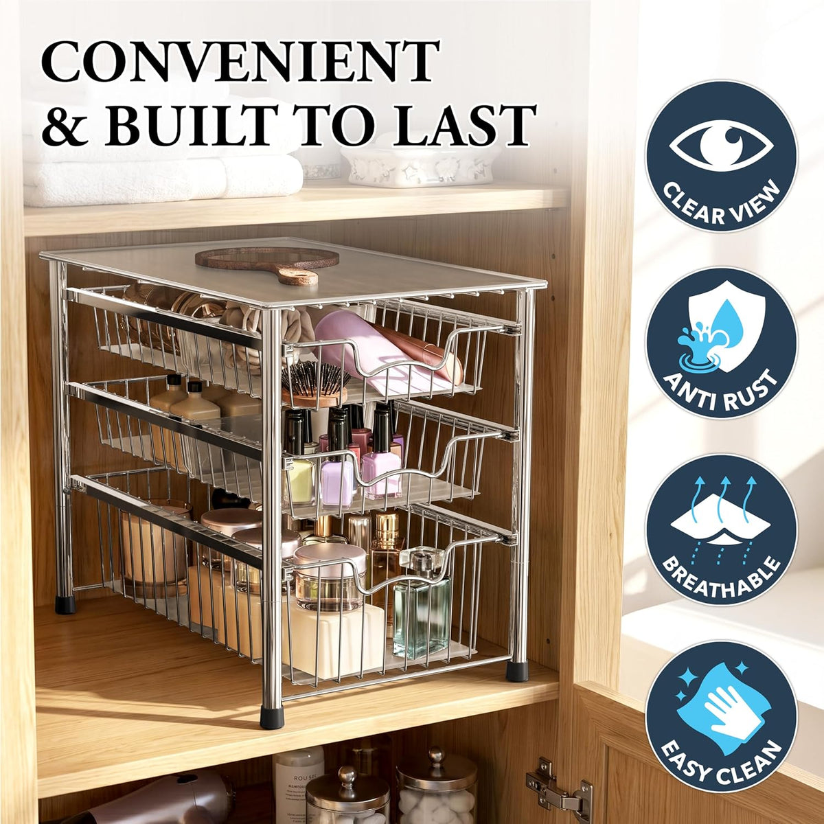 Simple Houseware Stackable Basket Drawer, Chrome