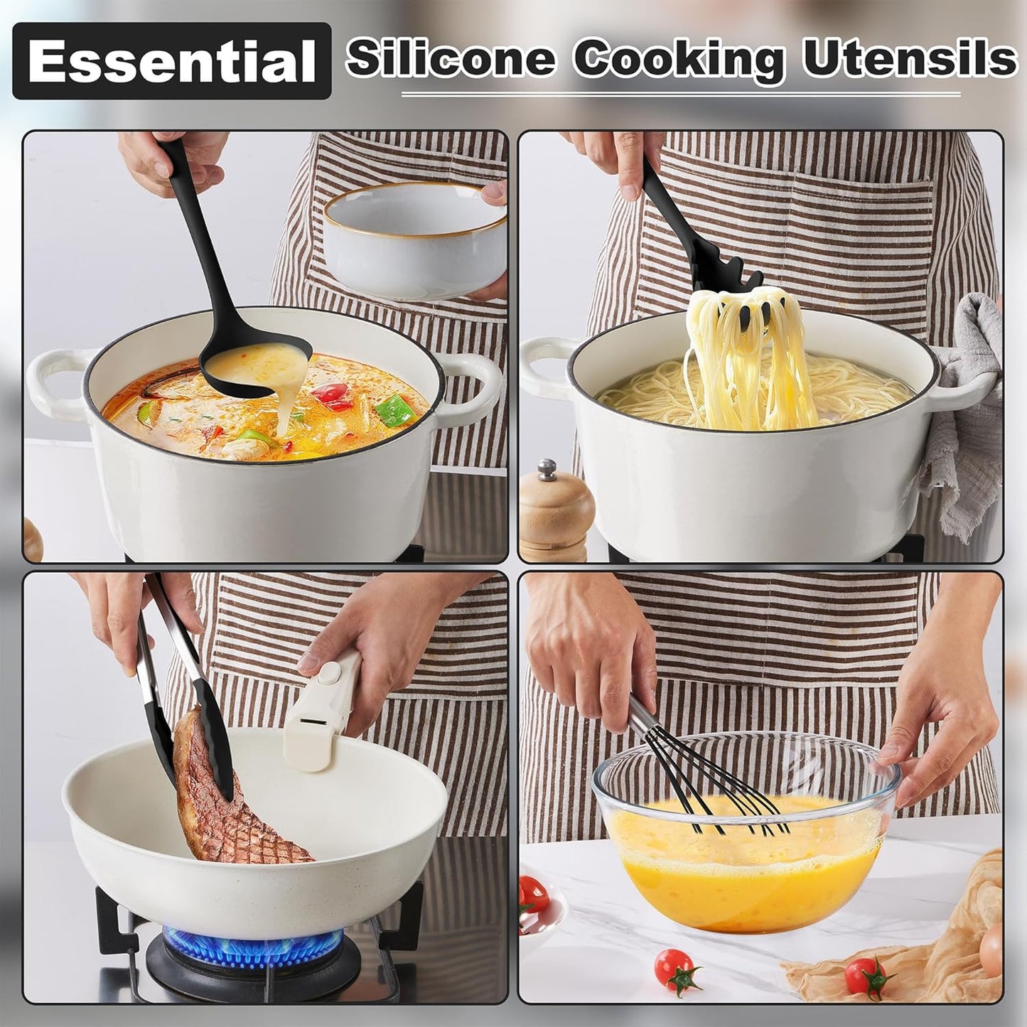 LIANYU 14 Pcs Silicone Kitchen Utensils Set with Holder, 446°F Heat Resistant Silicone Cooking Kitchen Utensils Spatula Set, Non-Stick & Dishwasher Safe Cooking Tools, Comfort Grip Handle, Black