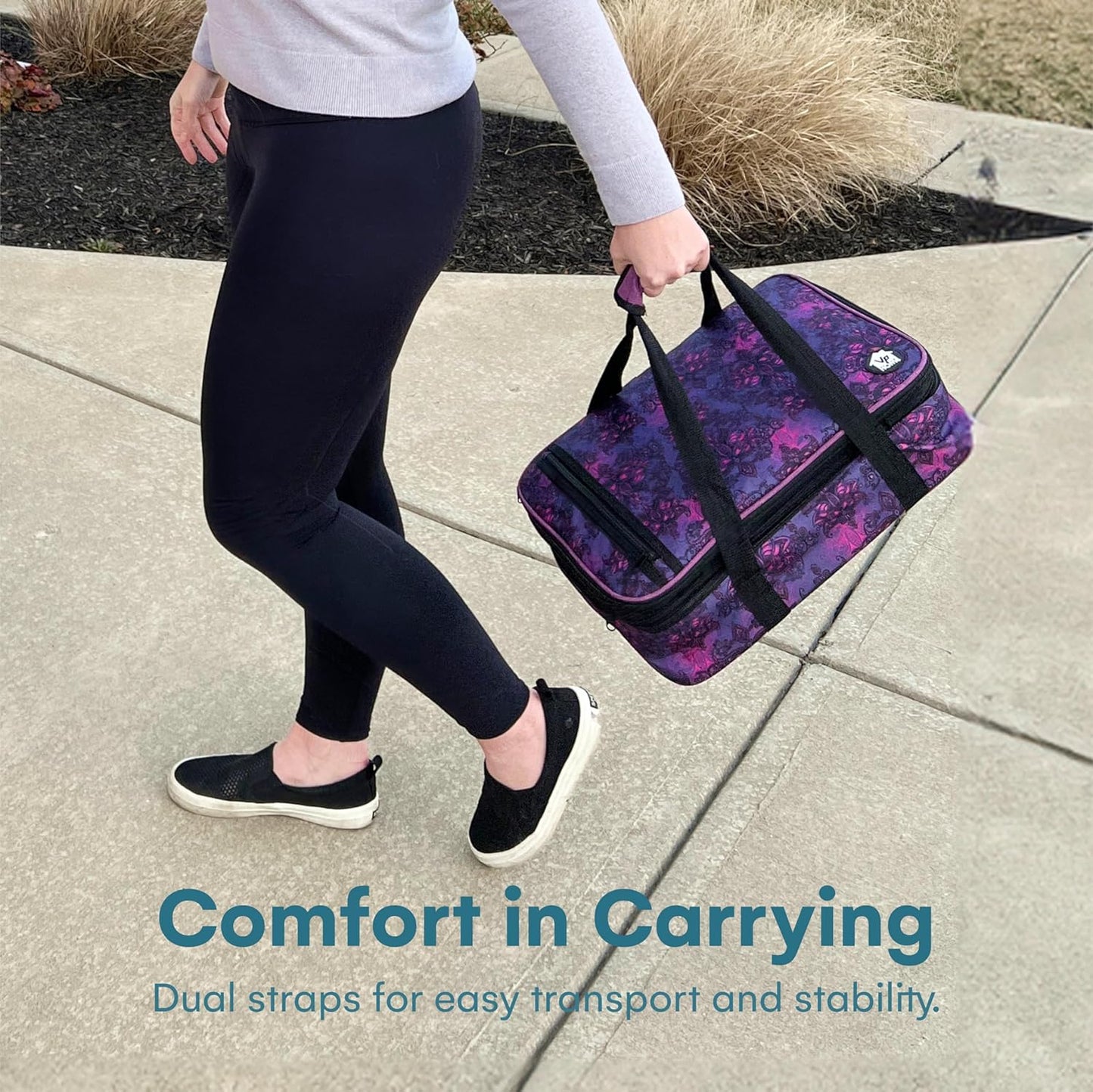 VP Home Large Casserole Carrier - Double Compartment Insulated Bag for Hot or Cold Food - Cupcake Carrier - Insulated Tote Bag with Lid for Travel Parties or Food Transport Containers - Heather Gray