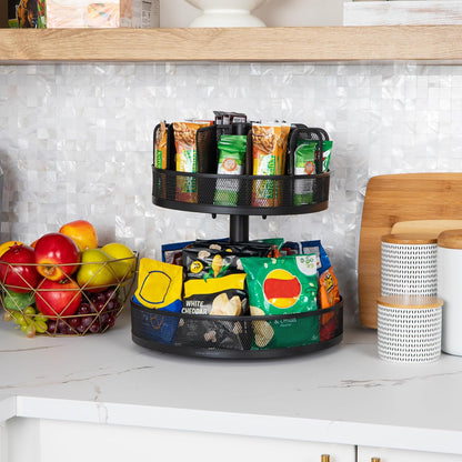 Mind Reader 2-Tier Snack Carousel, Countertop Organizer, Snack Tray, Breakroom, Kitchen, Black