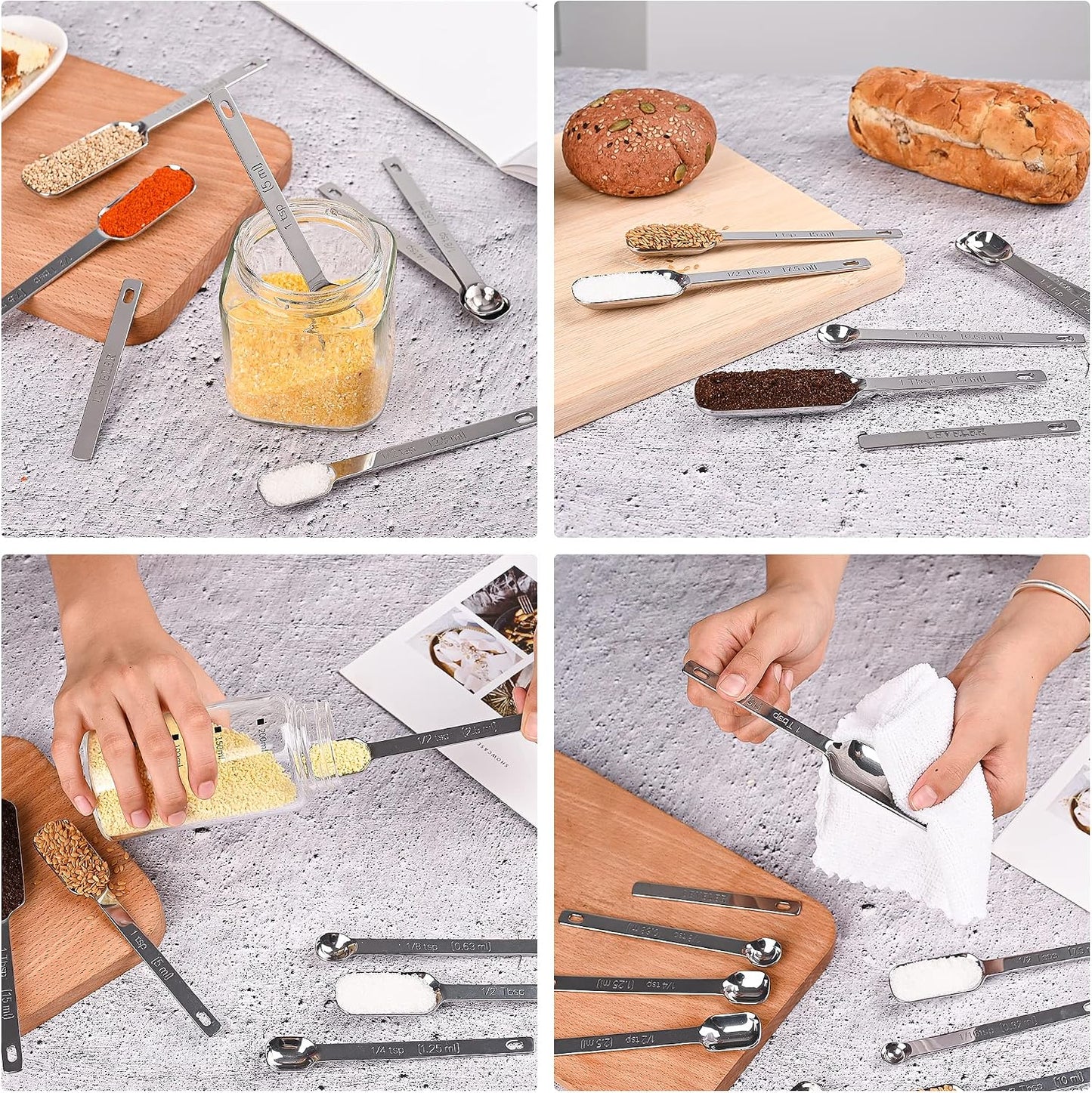 Measuring Cups and Spoons Set of 12, Stainless Steel Stackable Measuring Cups and Spoons Set With Leveler, Metal Measuring Spoons and Cups for Dry or Liquid Ingredients During Kitchen & Baking