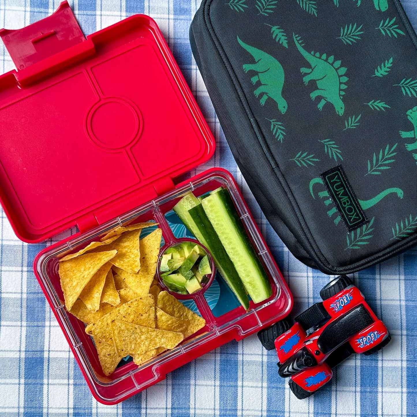 Yumbox Snack Box, 3 Compartments, Leakproof, Glitter Blue | Built-In Dip Well | Removable Compartment Tray | Easy-Open Single Latch | Lightweight & Compact | Perfect for Snacks & Sides