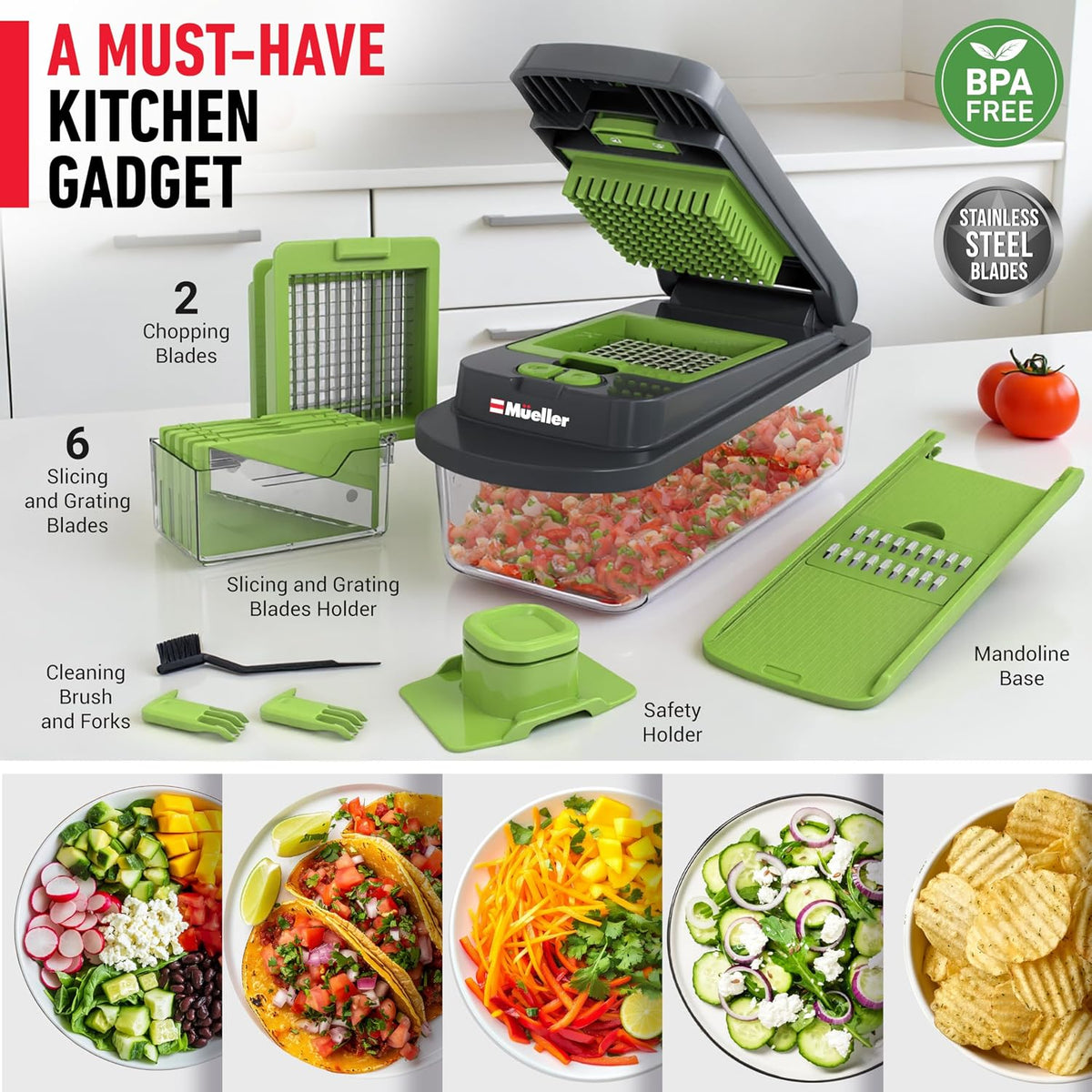 MUELLER HOME Pro-Series 10-in-1 Stainless Steel Multi Vegetable Chopper