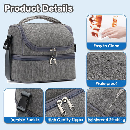 FlowFly Kids Double Decker Cooler Insulated Lunch Bag Large Tote for Boys, Girls, Men, Women, With Adjustable Strap, Unicorn