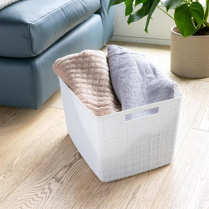 Curver Set of 4 Large 18L Easy Access Jute Decorative Plastic Organization and Storage Baskets - Perfect Bins for Home Office, Closet Shelves, Kitchen Pantry and All Bedroom Essentials, Black