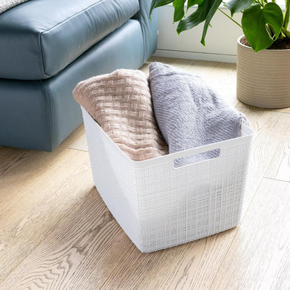Curver Set of 4 Large 18L Easy Access Jute Decorative Plastic Organization and Storage Baskets - Perfect Bins for Home Office, Closet Shelves, Kitchen Pantry and All Bedroom Essentials, Black