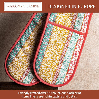 Maison d' Hermine 100% Cotton Oven Mitt & Pot Holder Set (7.5"x13" & 8"x8") - Colors C