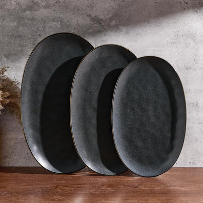 famiware Serving Platter, Oval 15.59/14.3/12.9inch Serving Dishes for Entertaining, Serving Bowls, Microwave Safe, Stoneware Serving Trays for Party, Food, Turkey, Cheese, Ocean Series, Vanilla White