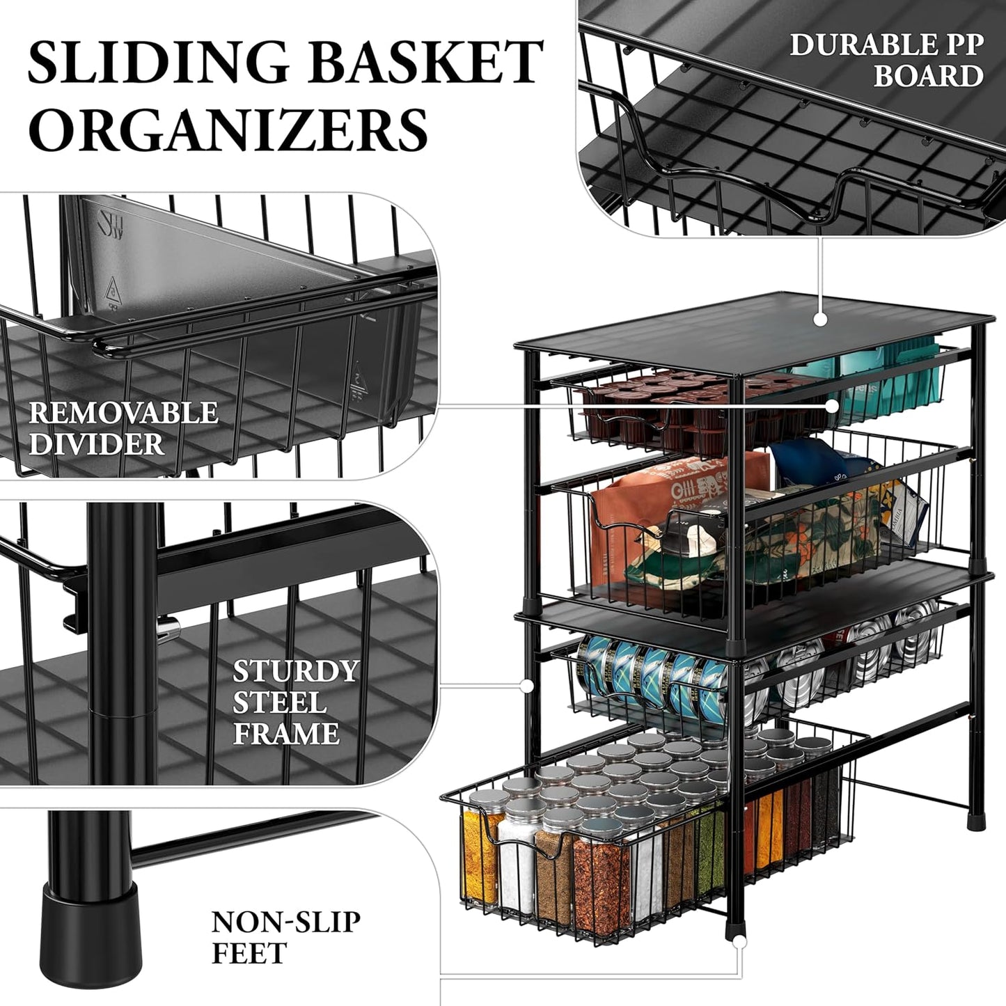 Simple Houseware Stackable Basket Drawer, Chrome