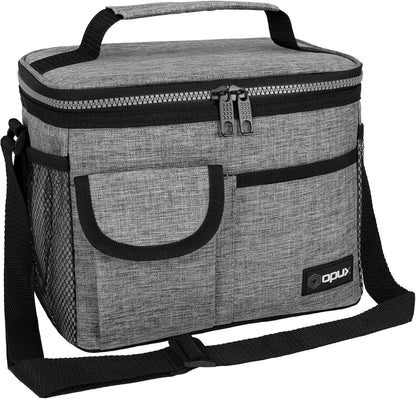 opux Insulated Lunch Bag for Men Women, Leakproof Black Lunch Box for Work, Portable Soft Lunch Cooler Bag with Shoulder Strap, Adult Lunchbox Lunch Pail for Kid Boy Girl School, 14 Can/8L