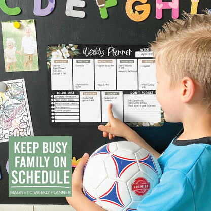 Hadley Designs Weekly Magnetic Calendar for Refrigerator - Dry Erase Board for Fridge, Magnetic Weekly Planner for Kitchen, Reusable Schedule Organizer (Magnolia)