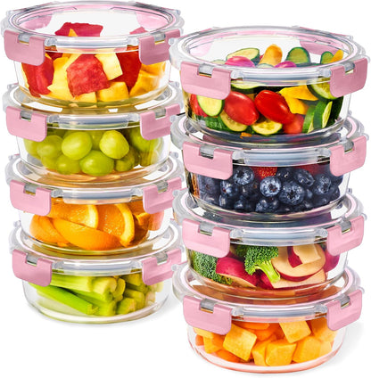 Sorbus Glass Meal Prep Containers Set – 8 Round 32oz Containers with Airtight Lids – Freezer, Dishwasher, Oven Safe – Reusable Food Storage Bowls
