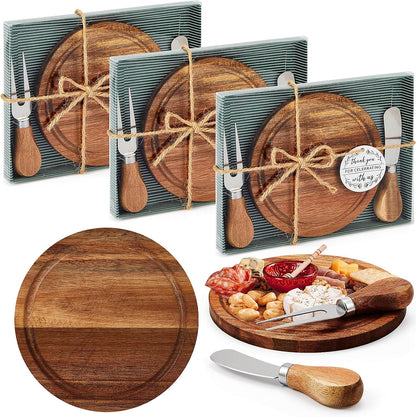 Maxcheck 6 Sets Baby Shower Bridal Game Prizes for Winners Round Cheese Board Set Wood Mini Charcuterie Board with Knives and Forks Thank You Card with Gift Box for Guests Wedding (Bamboo)
