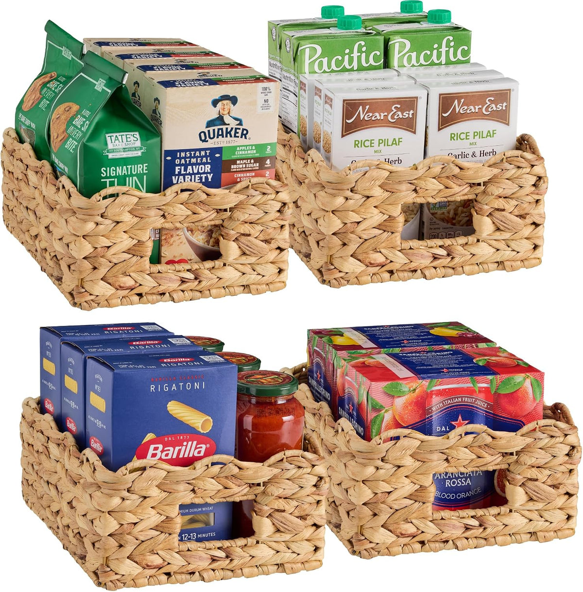 Best Choice Products 9x12 Scalloped Shelf Baskets, Woven Storage Bins, Storage Organizers for Pantry, Living Room, Bedroom, Nursery & Laundry, 4 Pack - Natural with White Trim