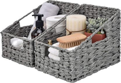 GRANNY SAYS Wicker Storage Baskets for Shelves, Trapezoid Woven Basket with Handles, Storage Wicker Baskets for Pantry, Water Hyacinth, 2-Pack