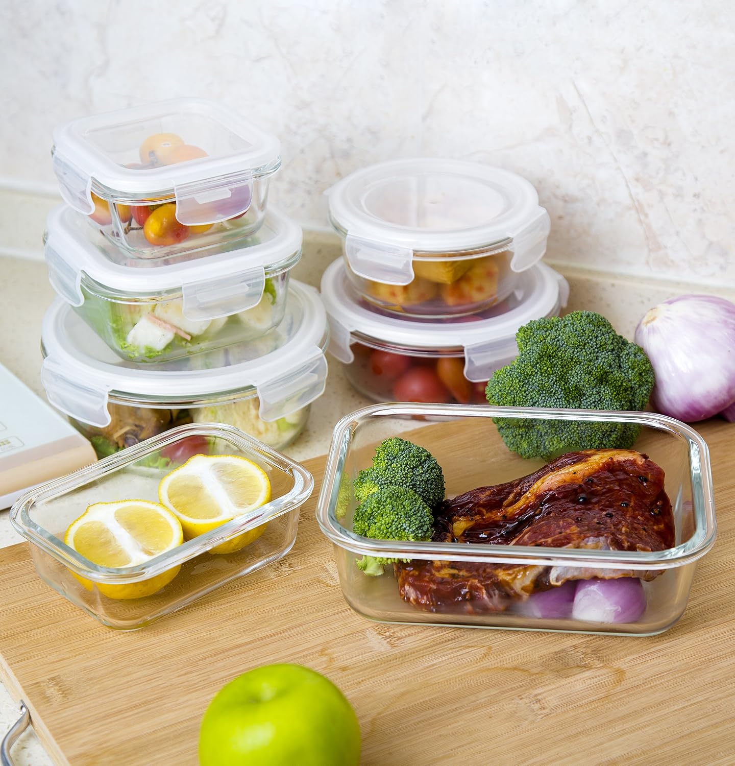 Bayco Glass Storage Containers with Lids, 9 Sets, Meal Prep Airtight Food Storage Containers for Food Storage with Lids - Leak Proof