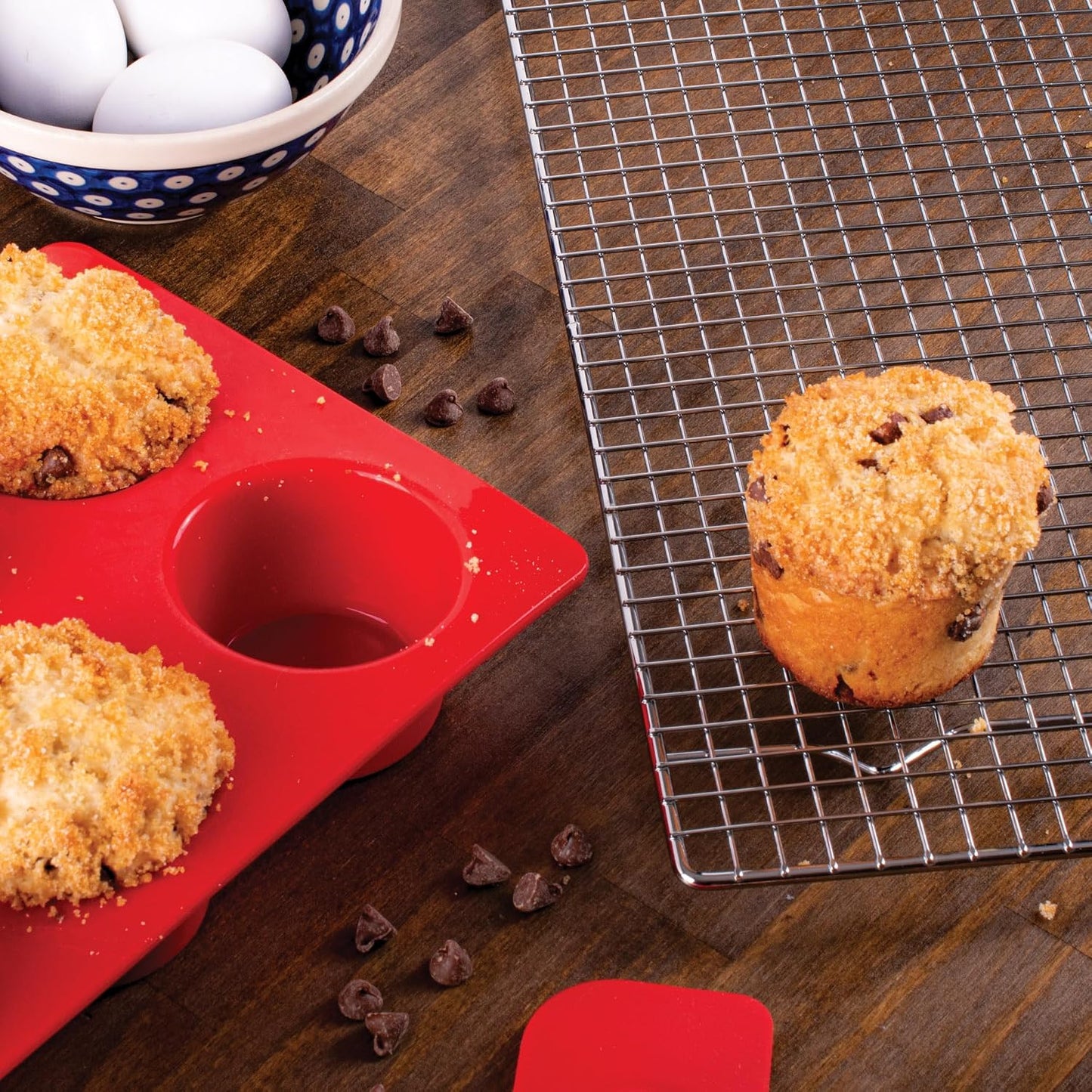 Mrs. Anderson's Baking Silicone 12-Cup Muffin Pan Baking Mold, BPA Free, Non-Stick European-Grade Silicone, 13.5 x 10 x 1.25-Inches