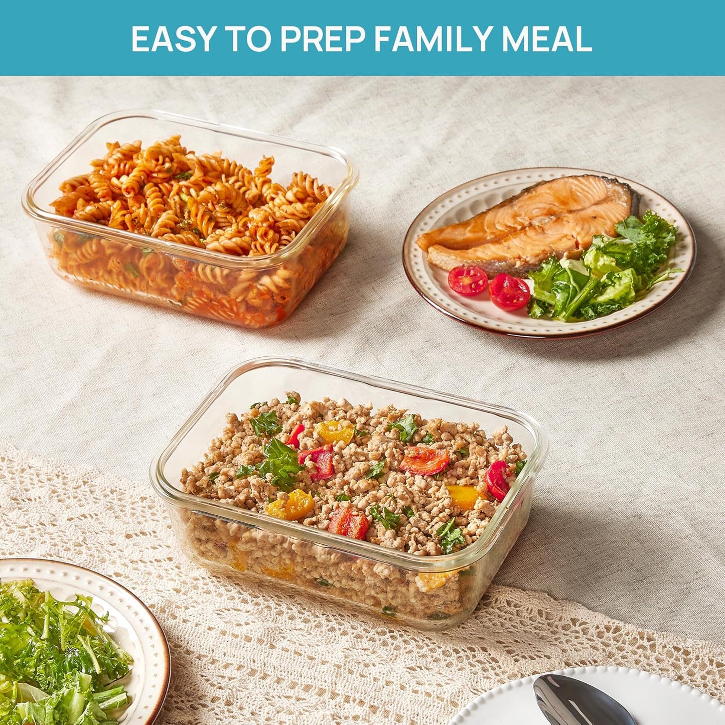 Vtopmart 2Pack 2260ml/ 76.4oz Large Glass Containers Food Storage with Lids, Meal Prep Food Container Set with Snap Airtight Lid for Baking, Microwave, Oven, Leak Proof, for Freezer, Dishwasher, Green