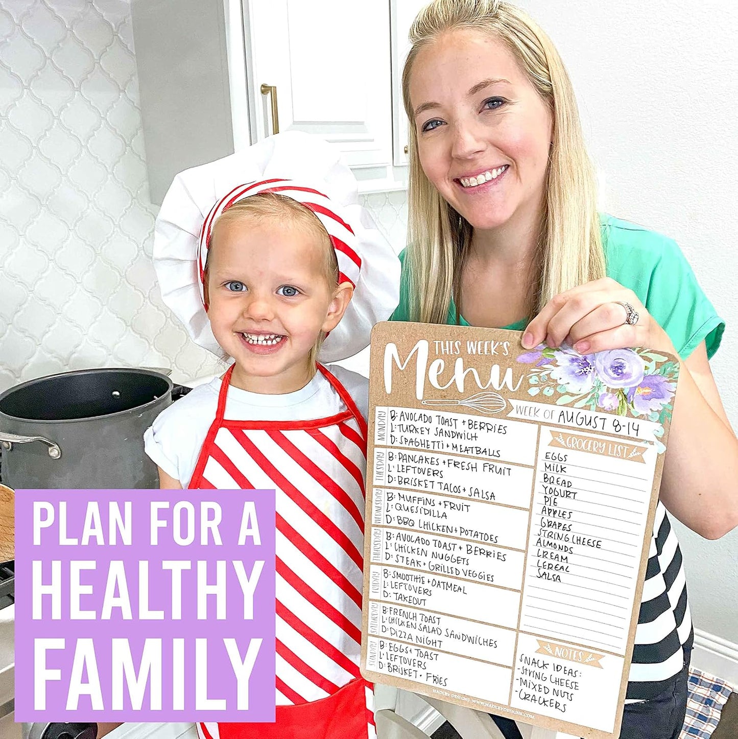 Hadley Designs Weekly Meal Planner and Dry Erase Board for Refrigerator-Floral Magnetic Weekly Menu Board for Kitchen Conversion Chart, Magnetic Meal Planner for Refrigerator