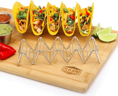Taco Holders Set of 2 Premium Stainless Steel Stackable Stands, Each Rack Holds 2 or 3 Hard or Soft Tacos, Five Styles Available By 2lbDepot