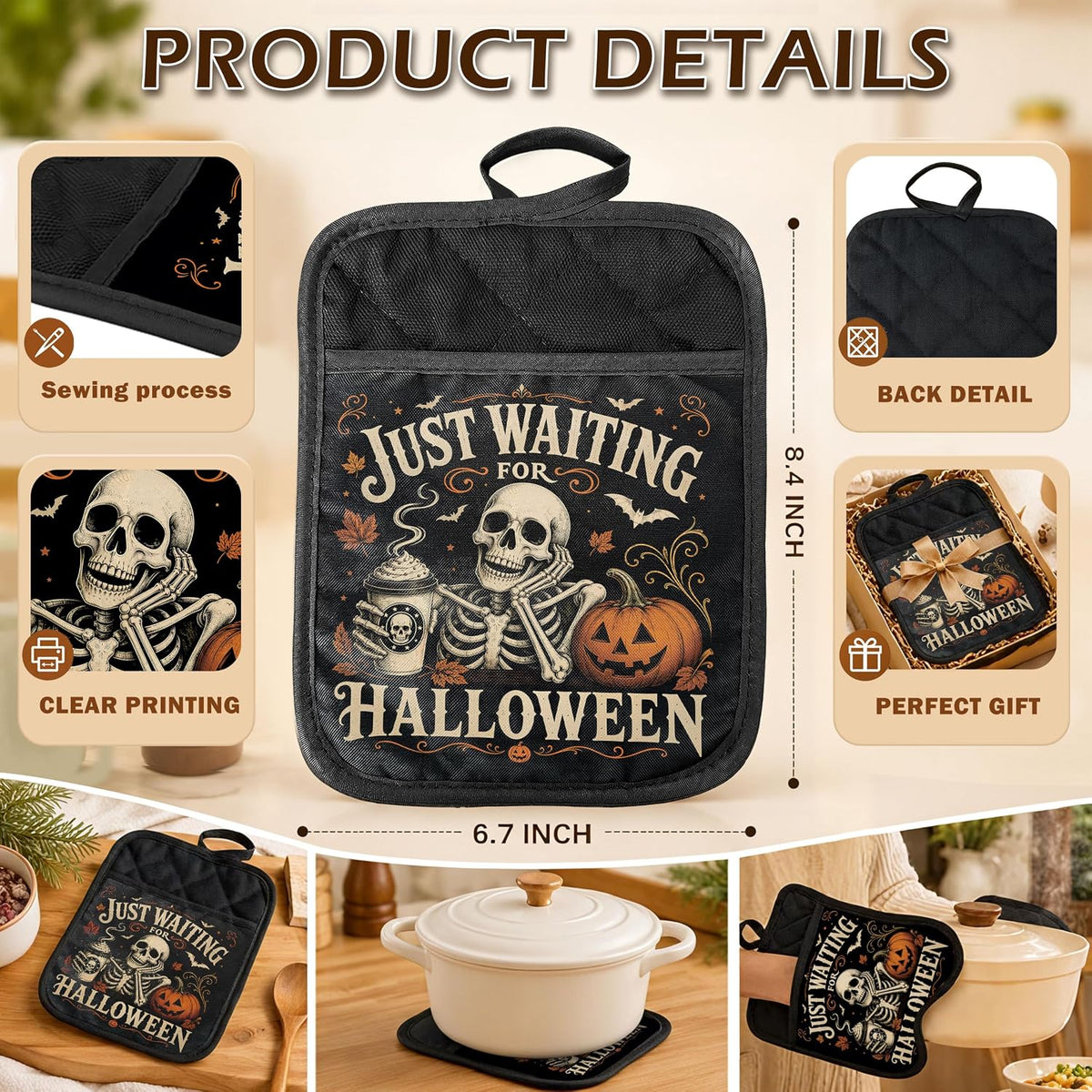 Gothic Cooking Skeleton Chef Pot Holders Heat Resistant
