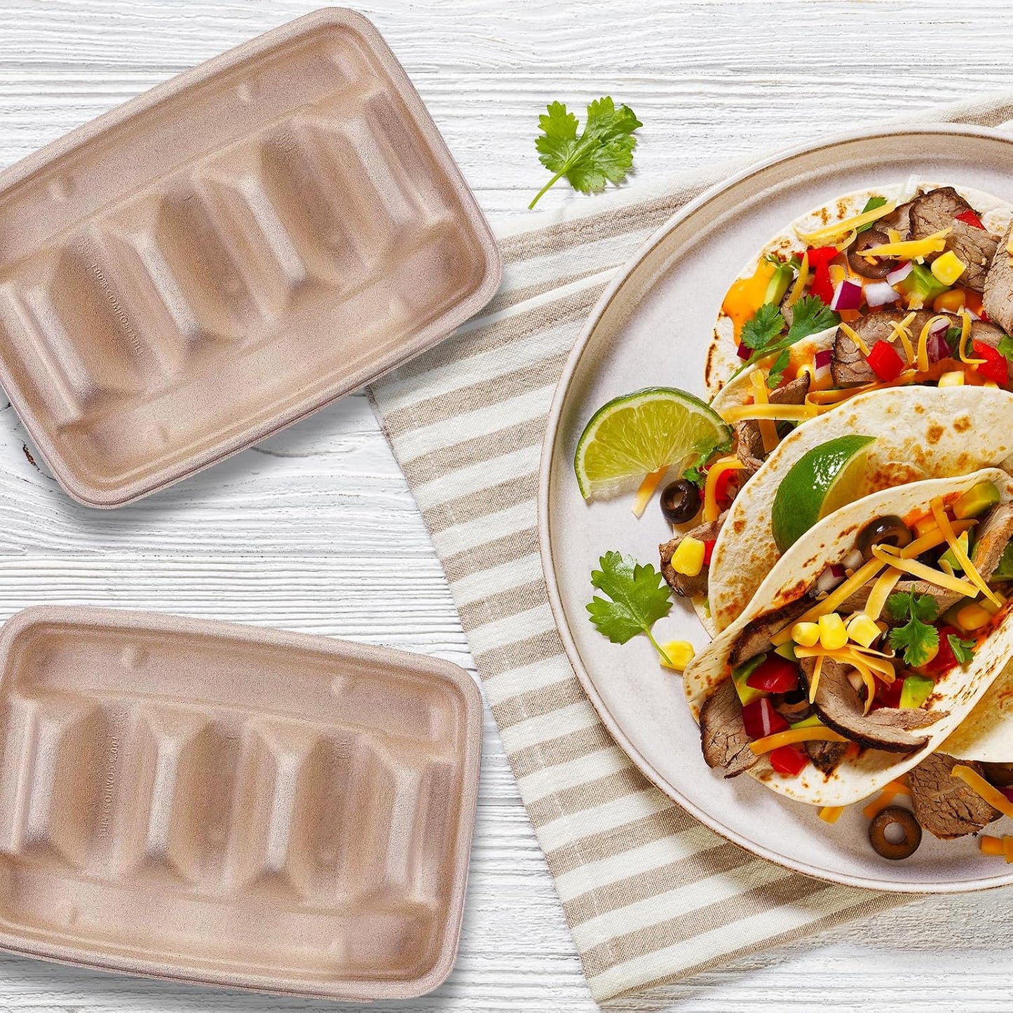 15PCS Disposable Taco Holders for Party, Premium Paper Taco Plates with Dividers, Fiesta Taco Tray Holder, Taco Stands for 3 Tacos, Taco Tuesday Lazy Susan Taco Bar Serving Set for a Party