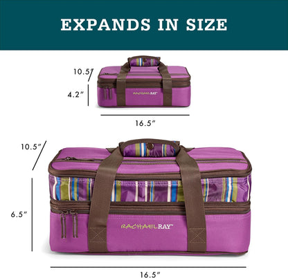 Rachael Ray Expandable Lasagna Lugger, Insulated Casserole Carrier, Fits 9"x13" Baking Dish, Purple