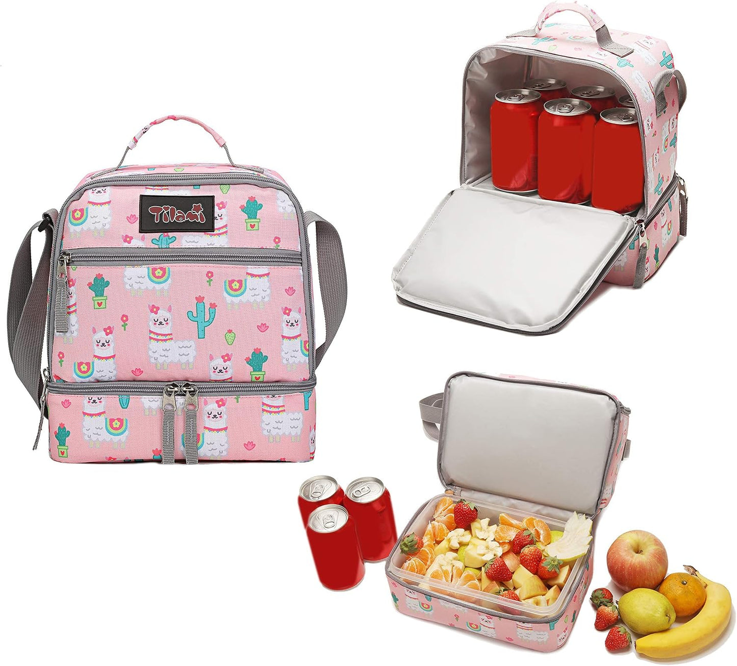 Tilami Lunch Bags Insulated Adjustable Strap Zipper, Two Compartments Cooler Bags, Bento Bags for Kids Toddlers (Blue)