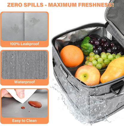 Tirrinia Insulated Lunch Box for Men/Women, Leakproof Lunch Bag for School Work, Large Lunch Tote Kids Boys Girls Student Back to School, Soft Cooler Office Picnic Beach Camping for Adults, Charcoal