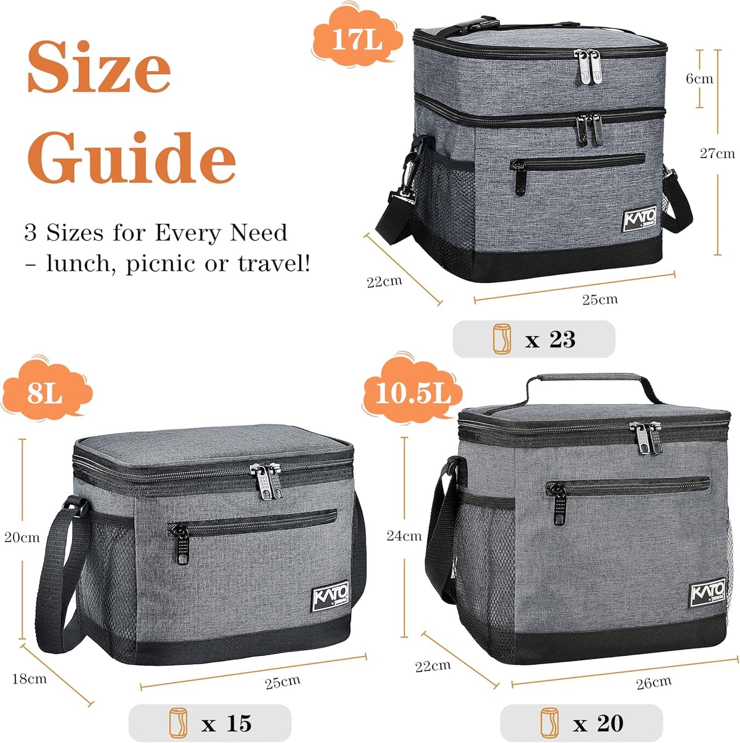 Tirrinia Insulated Lunch Box for Men/Women, Leakproof Lunch Bag for School Work, Large Lunch Tote Kids Boys Girls Student Back to School, Soft Cooler Office Picnic Beach Camping for Adults, Charcoal