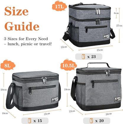 Tirrinia Insulated Lunch Box for Men/Women, Leakproof Lunch Bag for School Work, Large Lunch Tote Kids Boys Girls Student Back to School, Soft Cooler Office Picnic Beach Camping for Adults, Charcoal