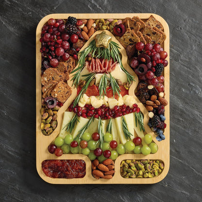 Farberware Build-A-Board Bamboo Cutting Board with Built-In Compartments & Clear Locking Lid, Black Handles, Charcuterie, Snack Tray, Food Prep and Serving Platter