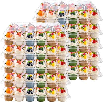 NPLUX 24 Count Cupcake Containers 10 Pack Cupcake Holders with Detachable Tall Dome Lids Clear Plastic Stackable Cupcake Boxes for 240 Cupcakes, BPA Free, Standard Size
