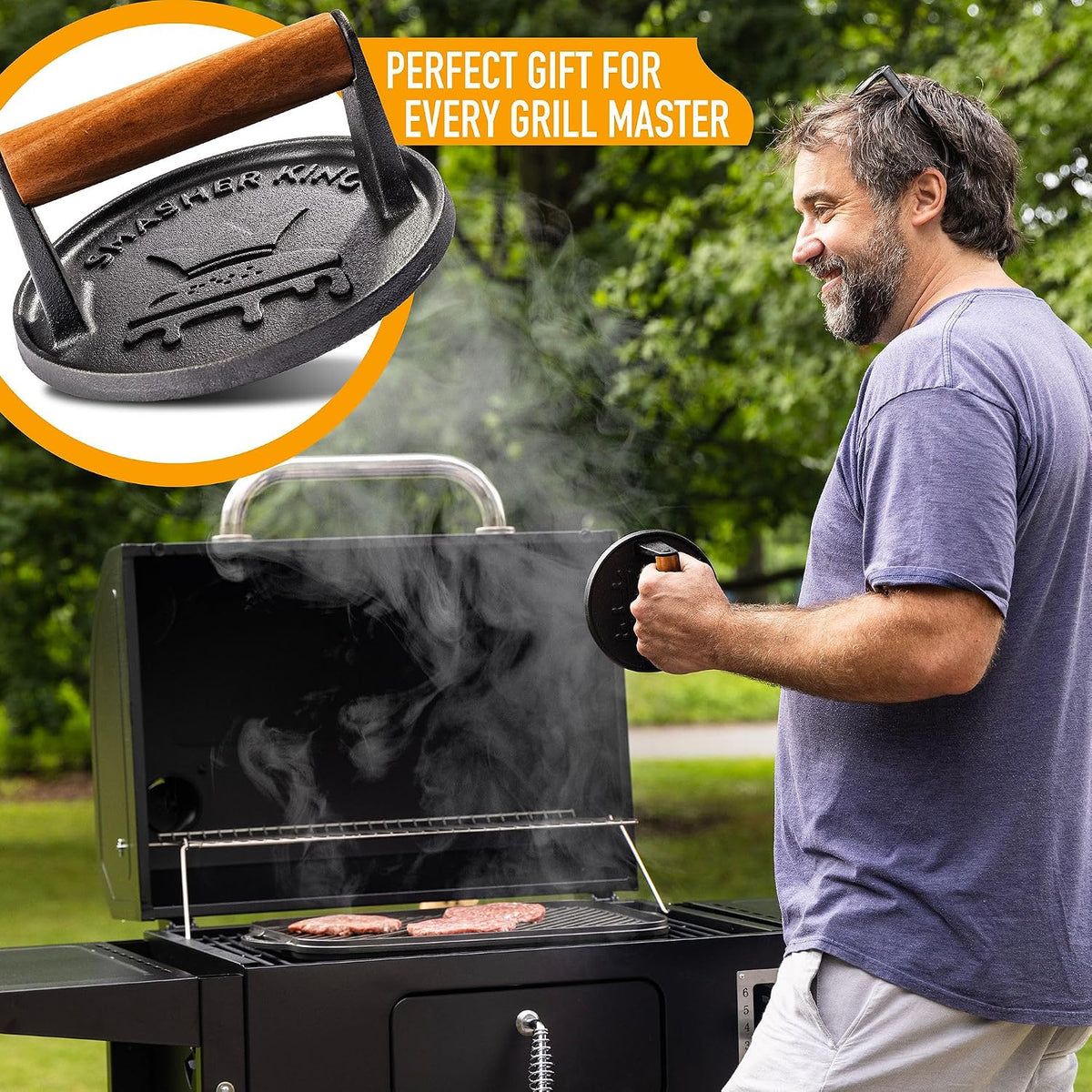 Premium Cast Iron Smash Burger Press incl. 25 Patty Paper