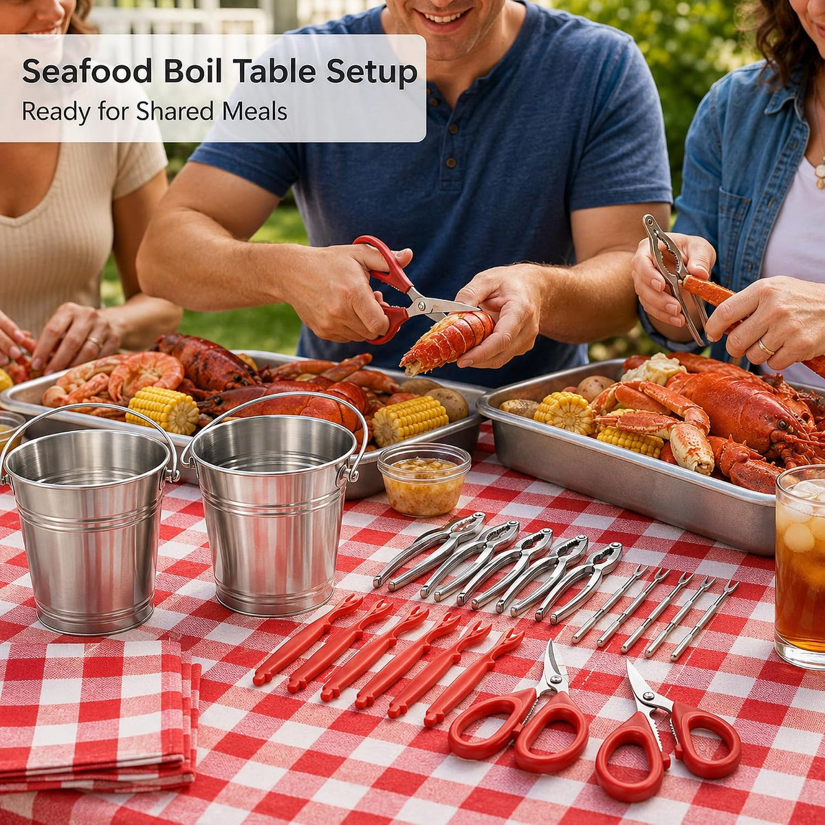 Seafood Boil Party Supplies, 23pc Crab Boil Tools Set, Tablecloth