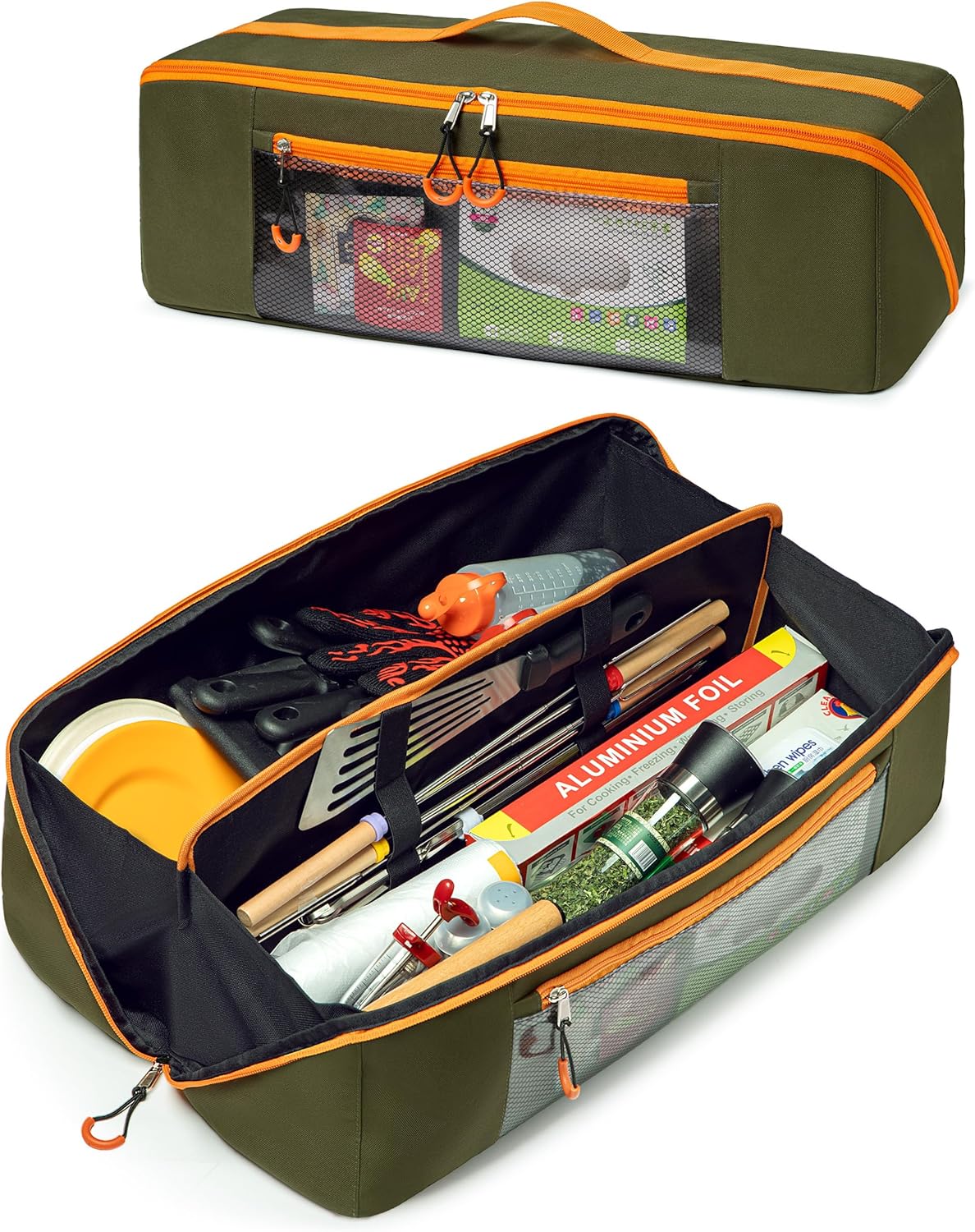 Marscamd 22” Grill Tool Storage Bag with Dual Inner Compartments, Wide-open Grill Utensil Storage Bag for Grill, Griddle and Barbecue Tools, Black (No Accessories)