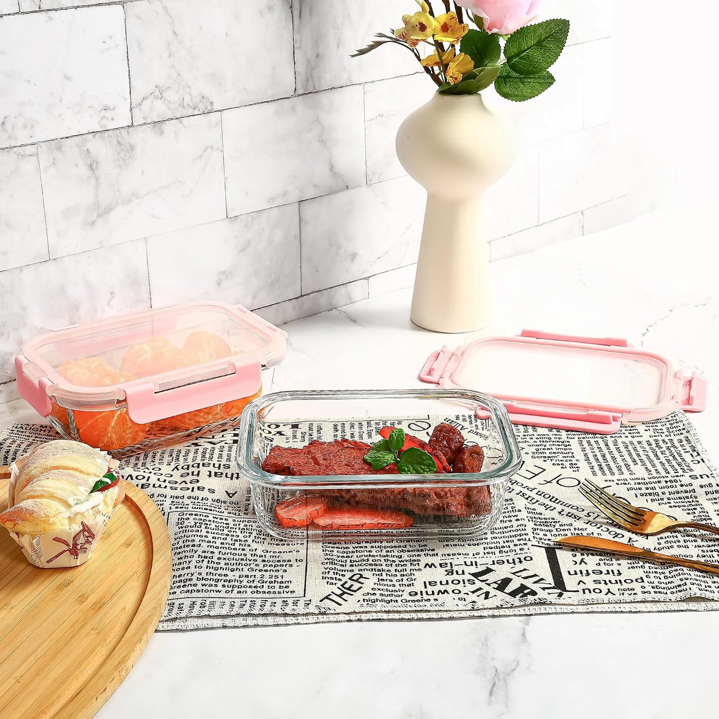 Glass Food Storage Containers 10 Pack - 22Oz Meal Prep Container Set with Lid, Airtight Snap Lock, Microwave Freezer Oven Dishwasher Safe, Lunch Box for Work, Grey