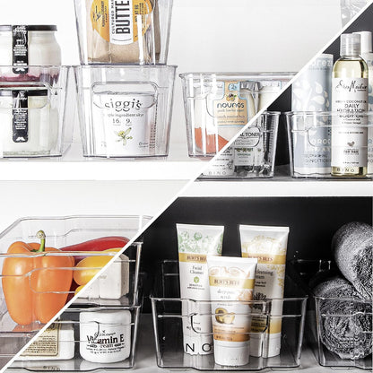 BINO | Stackable Storage Bins, Small - 4 Pack | The Stacker Collection | Clear Plastic Storage Bins | Organization and Storage Containers for Pantry & Fridge | Multi-Use Organizer Bins | BPA-Free