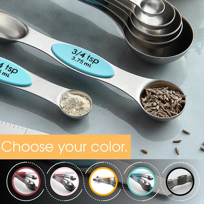 Spring Chef Stainless Steel Magnetic Measuring Spoons Set with Strong N45 Magnets, Heavy Duty Metal Kitchen Gadgets for Baking & Cooking, Fits in Most Kitchen Spice Jars, Set of 8 with Leveler, Black