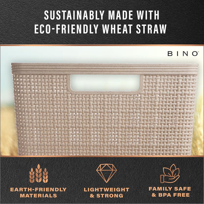 BINO Woven Plastic Basket | Large (Natural), 3-Pack | THE JUTE COLLECTION | Home Organization, Space-Saving Storage, Stylish Design | Plastic Storage Basket