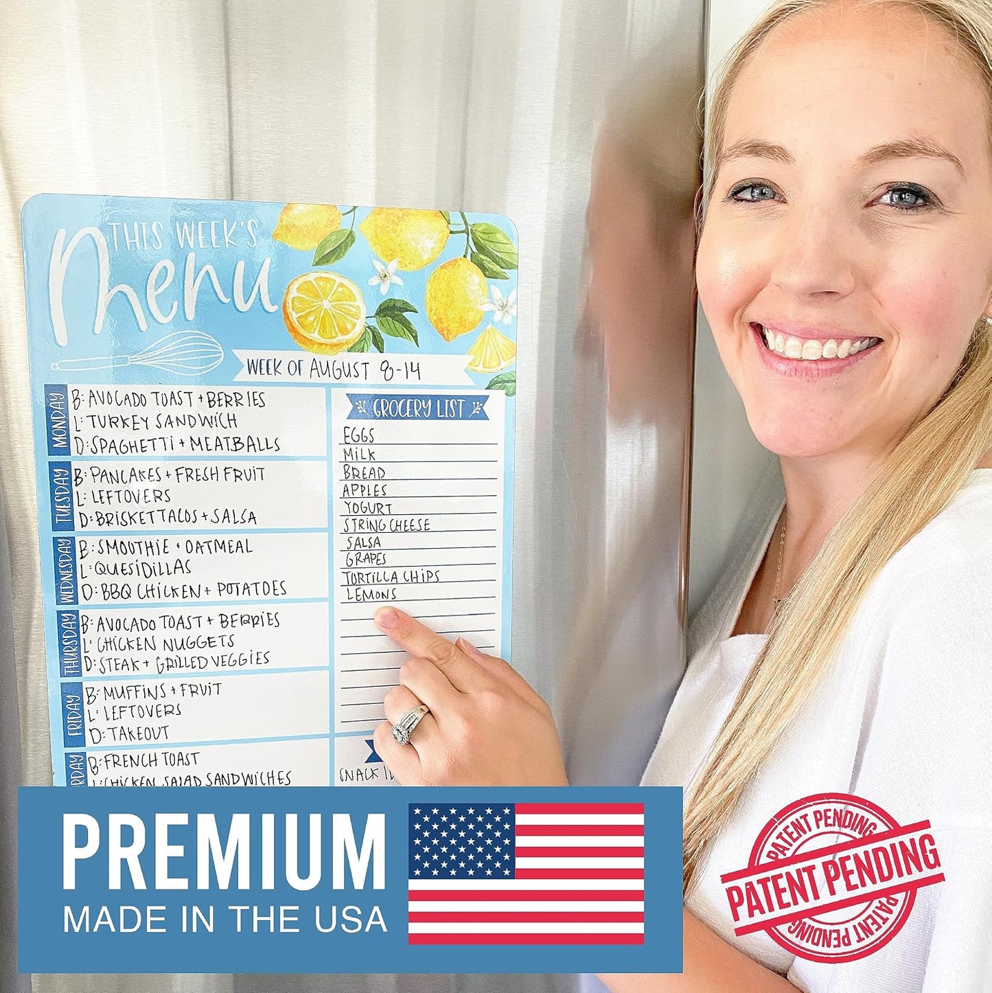 Hadley Designs Lemon Magnetic Weekly Meal Planner Dry Erase Board for Refrigerator - Weekly Dinner Menu Board for Kitchen Conversion Chart Magnet, Grocery List