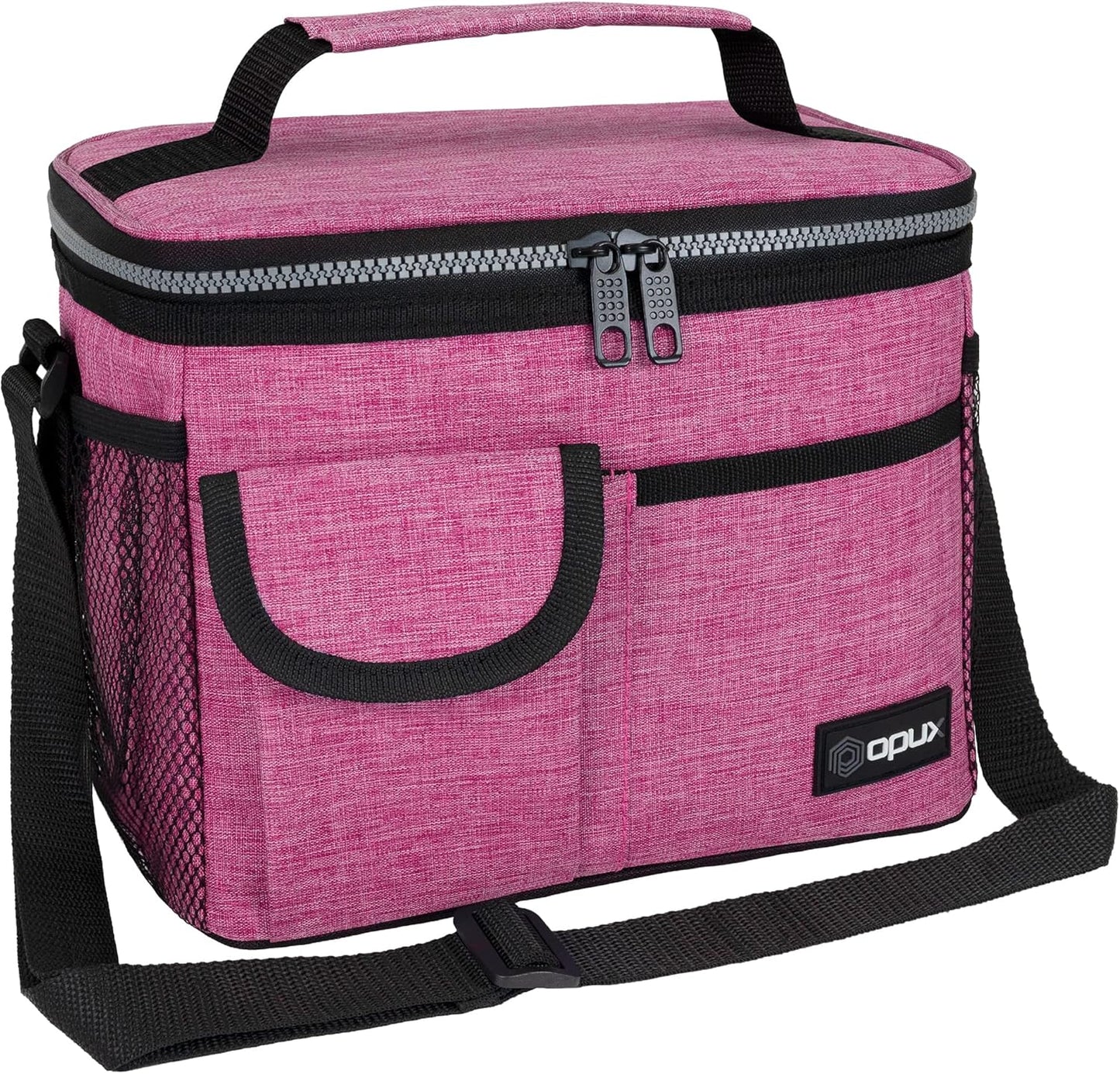 opux Insulated Lunch Bag for Men Women, Leakproof Black Lunch Box for Work, Portable Soft Lunch Cooler Bag with Shoulder Strap, Adult Lunchbox Lunch Pail for Kid Boy Girl School, 14 Can/8L