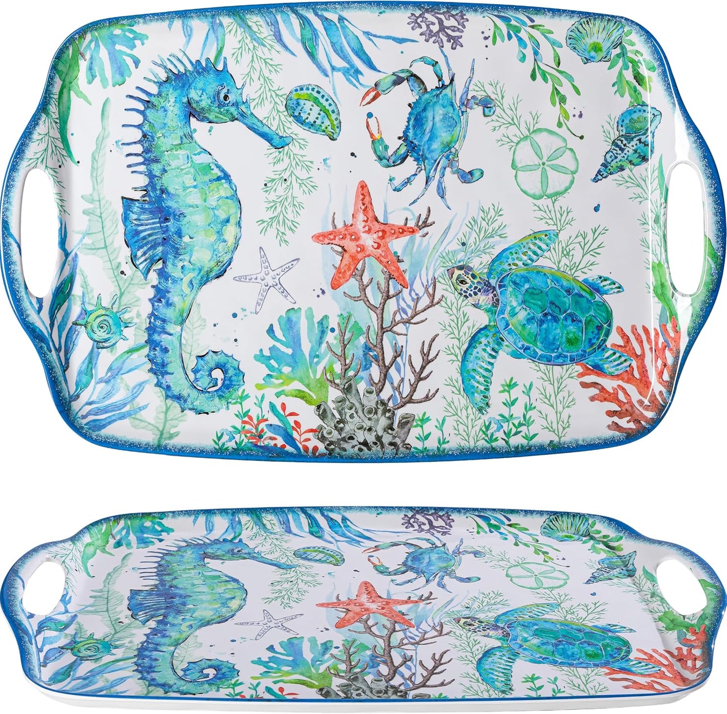 LEHAHA Grilling Prep and Serve Trays, BBQ Serving Platter, Melamine Serving Trays for Food, Set of 2, Great Gift for Father's Day, BBQ Lovers, Prefect for Chrismas Festival and Everyday use.