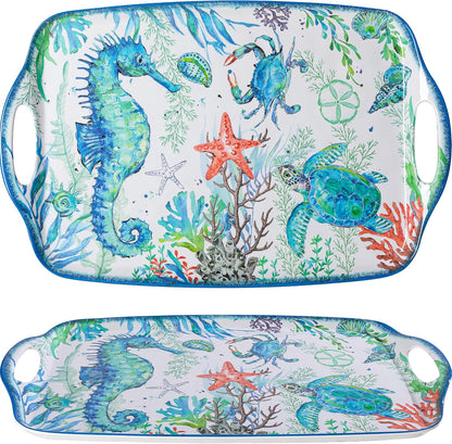 LEHAHA Grilling Prep and Serve Trays, BBQ Serving Platter, Melamine Serving Trays for Food, Set of 2, Great Gift for Father's Day, BBQ Lovers, Prefect for Chrismas Festival and Everyday use.