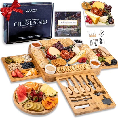 Charcuterie Boards Set – Large Bamboo Cheese Board & Platter with Charcuterie Accessories, Housewarming Gifts for New Home, Christmas, Bridal Shower, New House Gift