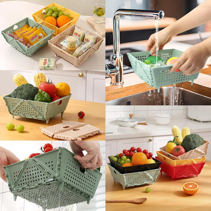 Thickened Collapsible multifunctional Colander for Kitchen, Wash Foldable Storage Drain basket for Pasta, Fruit, Vegetables, snack，Berry Space-Saving ，RV camper, Tabletop storage organization basket