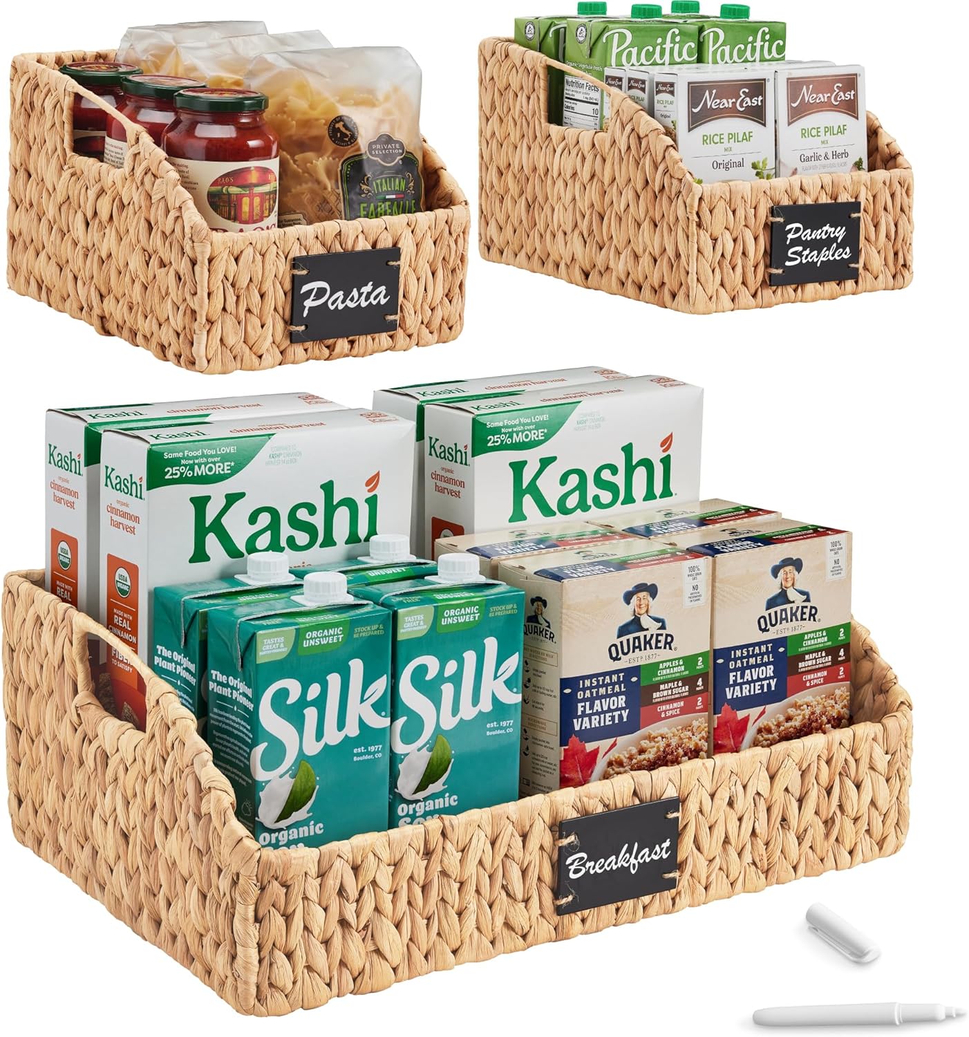 Best Choice Products Water Hyacinth Pantry Storage Baskets, Wicker Baskets w/Built-in Handles, Handwoven Shelf Baskets for Organizing, Pantry Organizers and Storage, 3-Pack - Chestnut