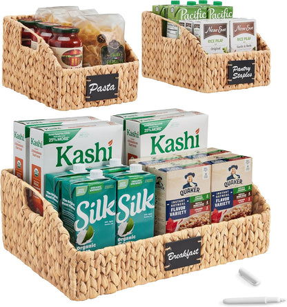 Best Choice Products Water Hyacinth Pantry Storage Baskets, Wicker Baskets w/Built-in Handles, Handwoven Shelf Baskets for Organizing, Pantry Organizers and Storage, 3-Pack - Chestnut